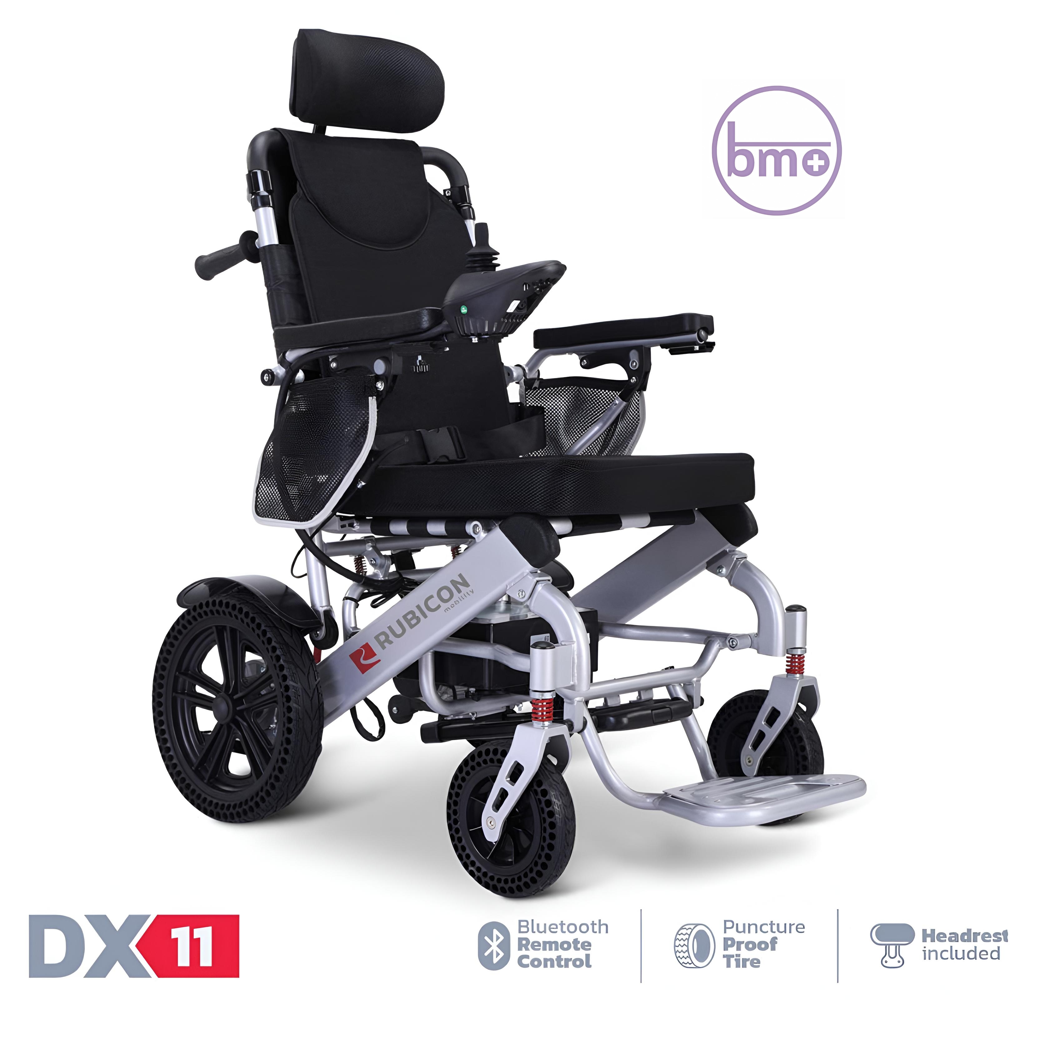 - ویلچر برقی روبیکن DX11 تاشو با تکیه‌گاه و زیر سر قابل تنظیم