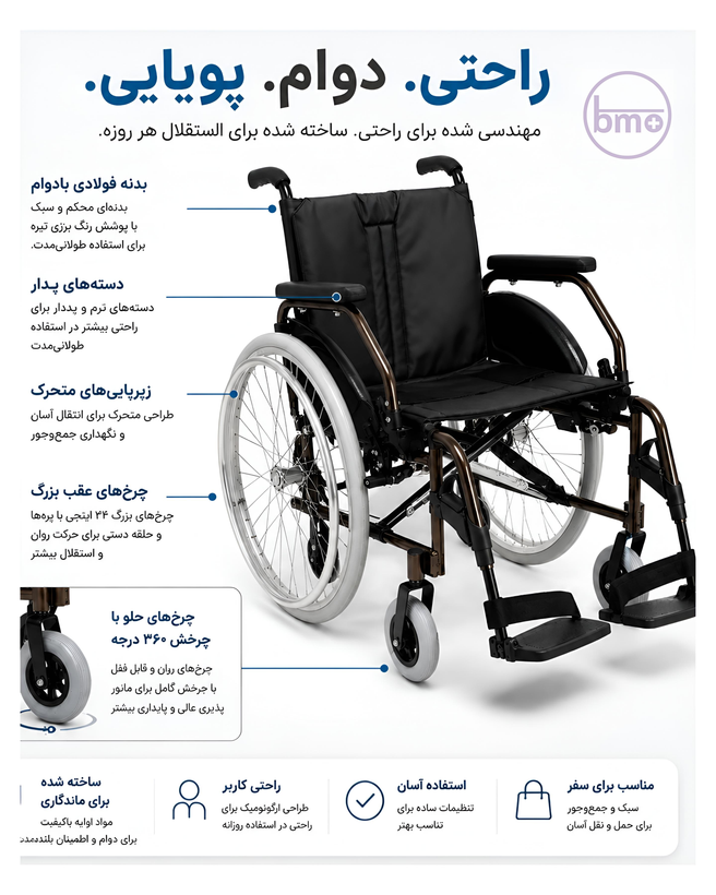 ویلچر آلومینیومی فعال ACCESS 4310L با طراحی میرا | امید آذین