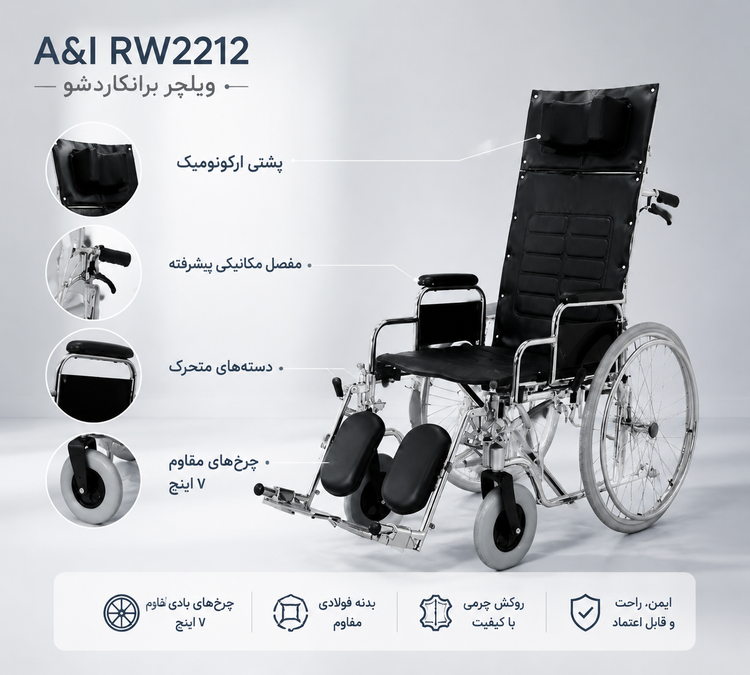 ویلچر برانکاردی تمام استیل A&I مدل RW2212