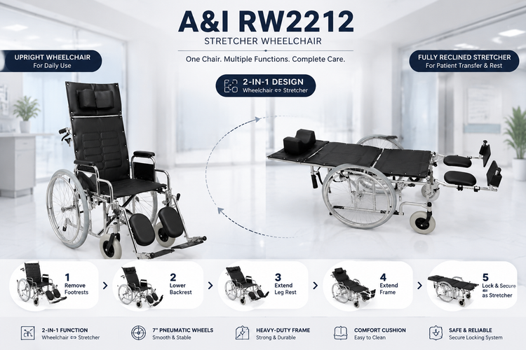 ویلچر برانکاردی تمام استیل A&I مدل RW2212