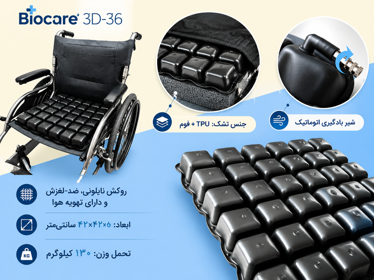 تشک مواج سهبعدی ویلچری دو لایه (بادی + فوم) BioCare مدل 3D-36