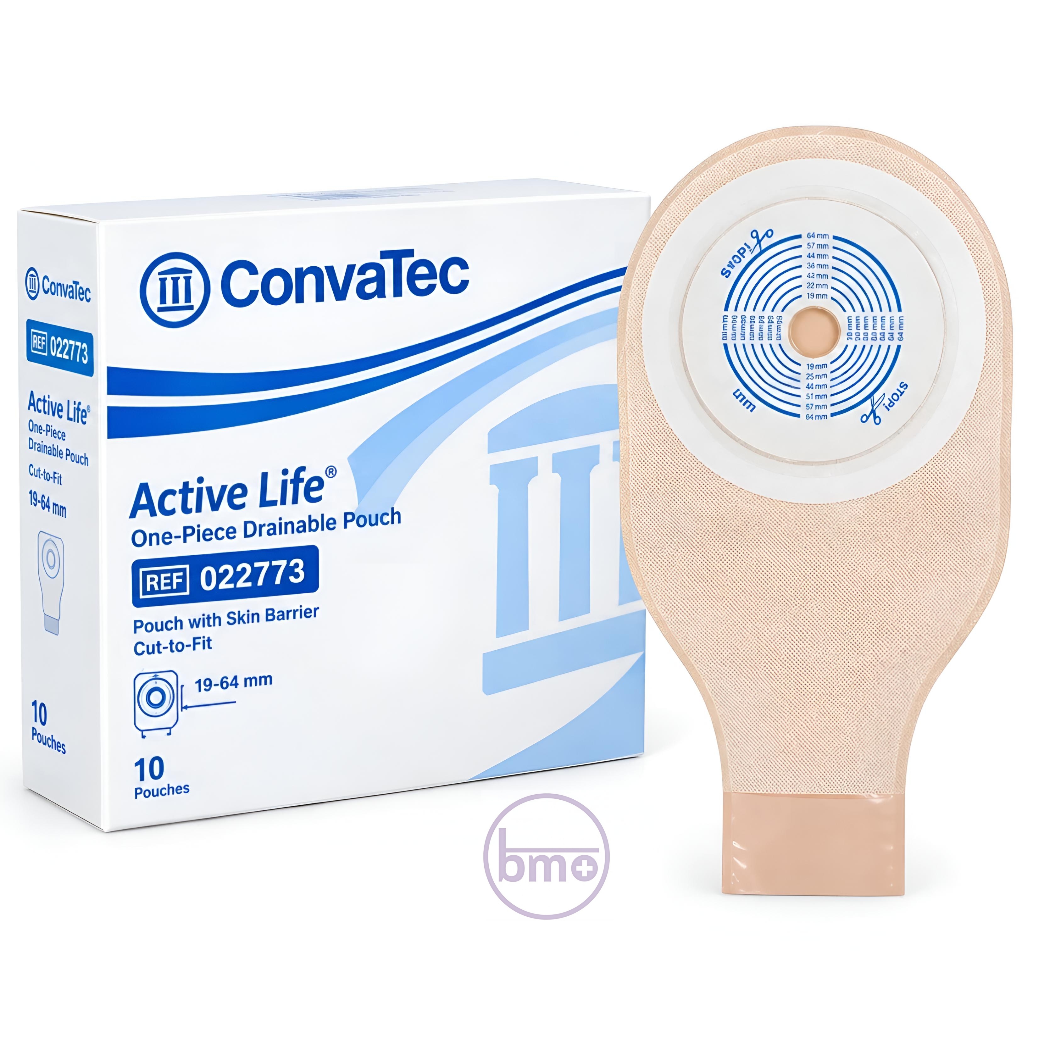 کیسه کلستومی و ایلئوستومی یک‌تکه ته‌باز مات کانوآتک ConvaTec Active Life کد 22773؛ سایز استاندارد ۱۹ تا ۶۴ میلی‌متر
