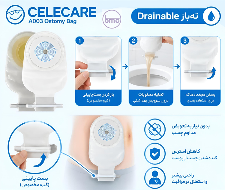 کیسه کلستومی یک تکه ته باز سلکیر (Celecare) مدل A003